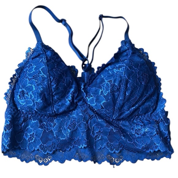 Royal Blue Lace Longline Bra with Scalloped Edges - Picture 3 of 6
